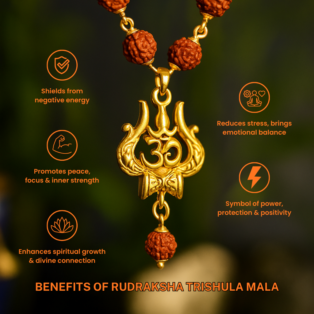 Gold Plated Rudraksha Om Trishul Necklace