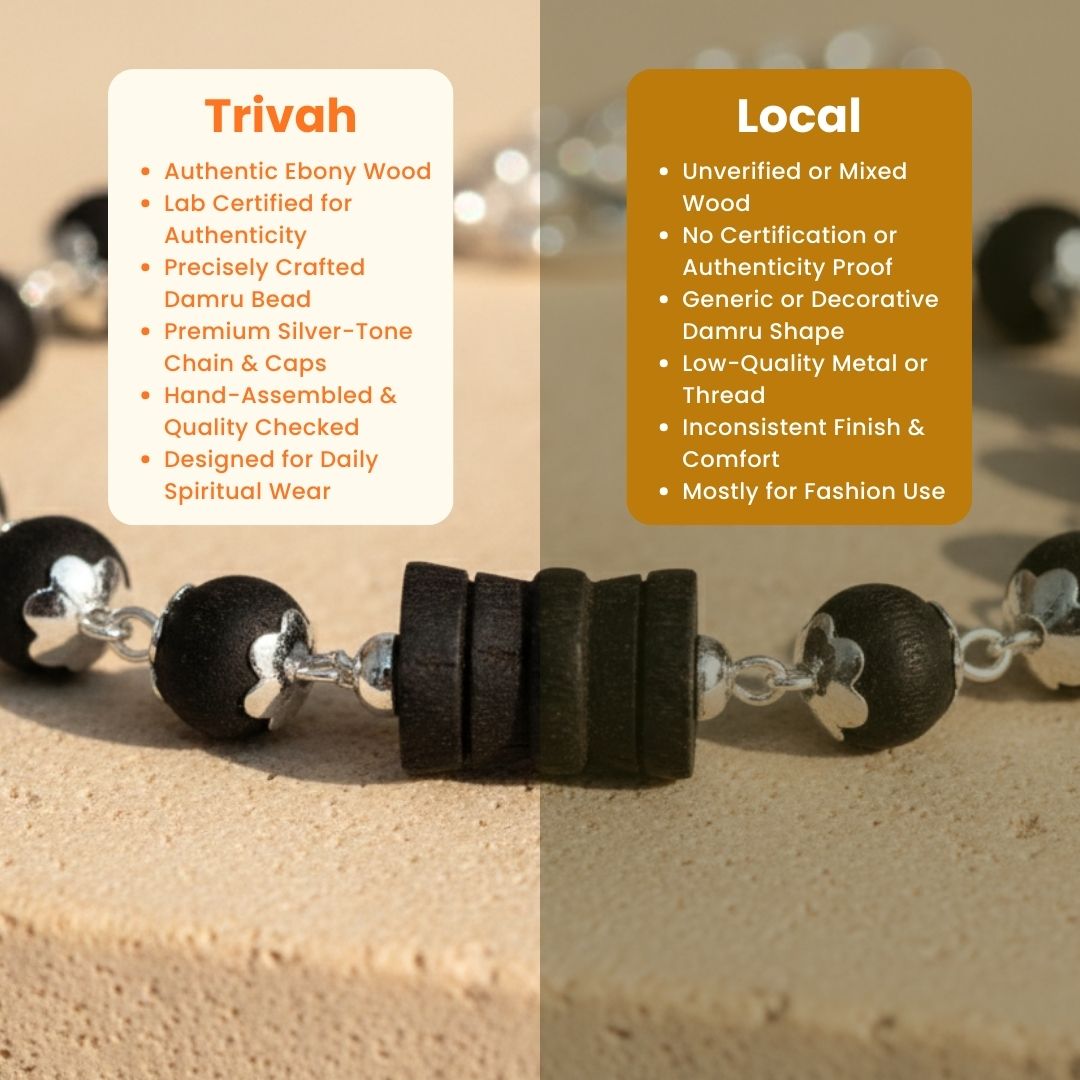 Karungali Silver Capped Damru Bracelet