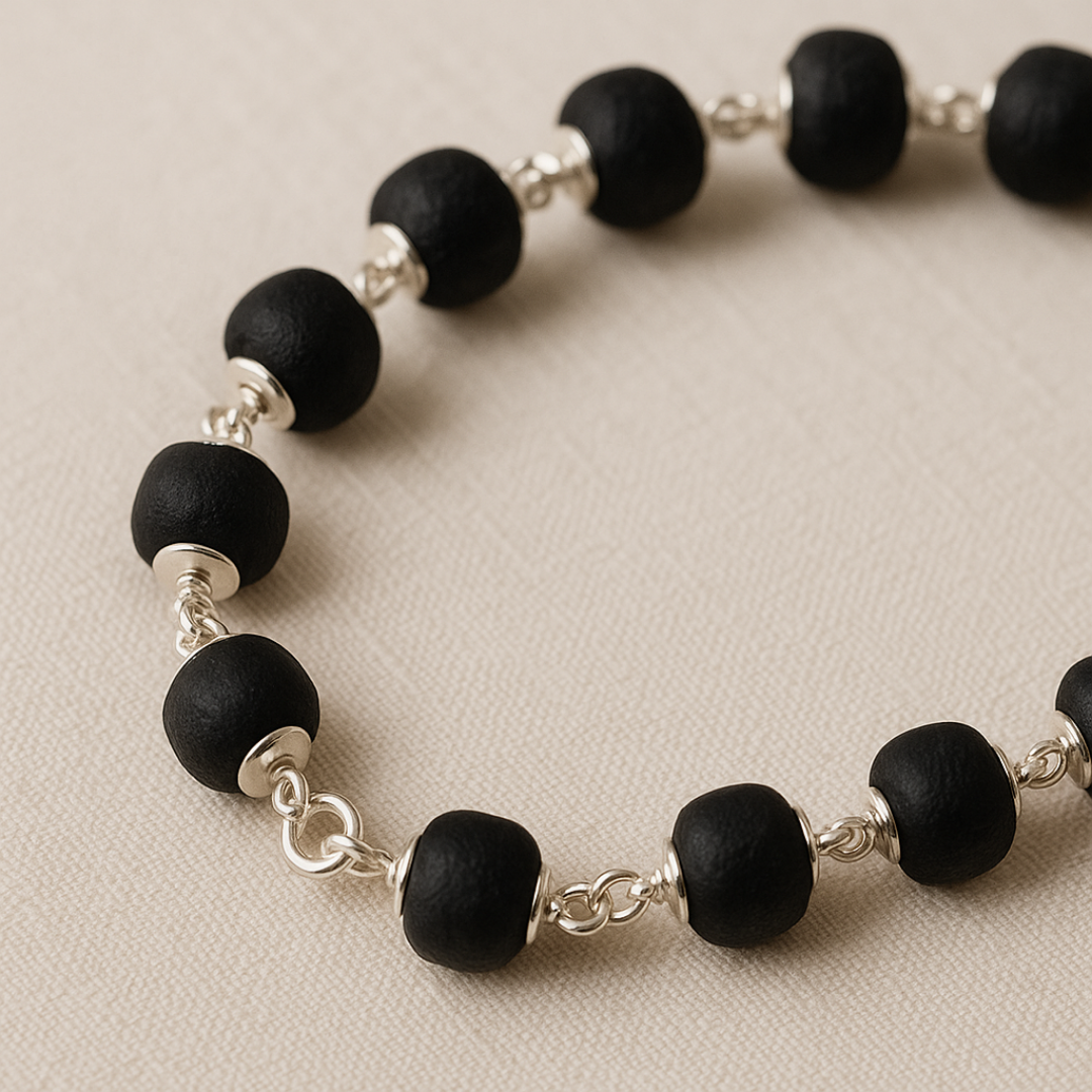 Silver Plated Karungali Beads Bracelet