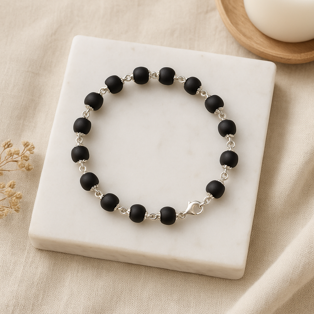 Silver Plated Karungali Beads Bracelet