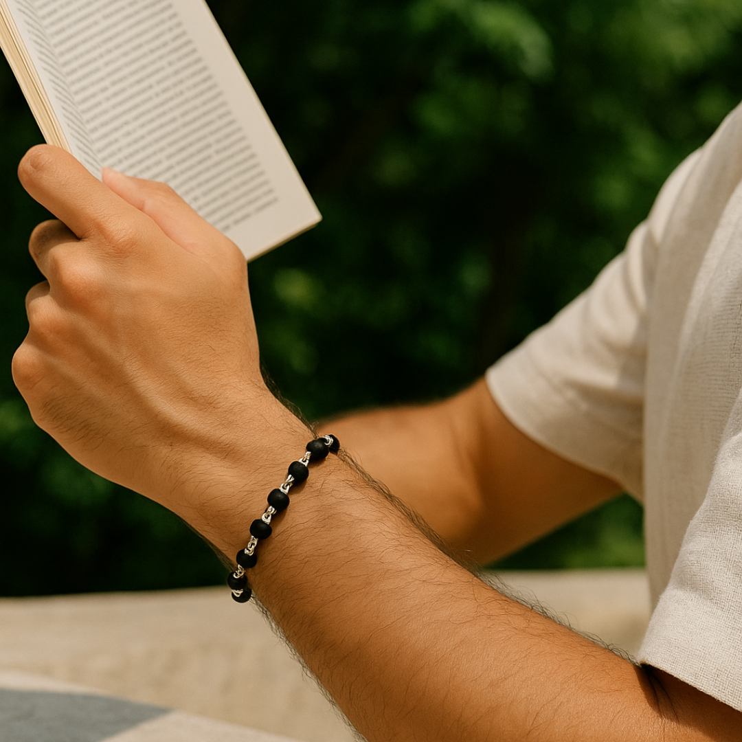 Silver Plated Karungali Beads Bracelet