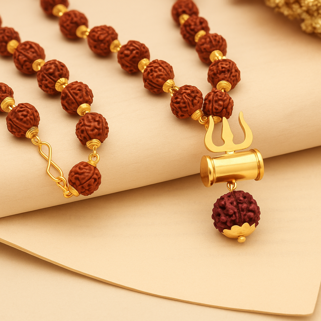 Gold Plated Rudraksha Trishul Necklace