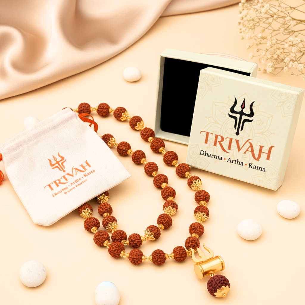 Gold Plated Rudraksha Trishul Necklace