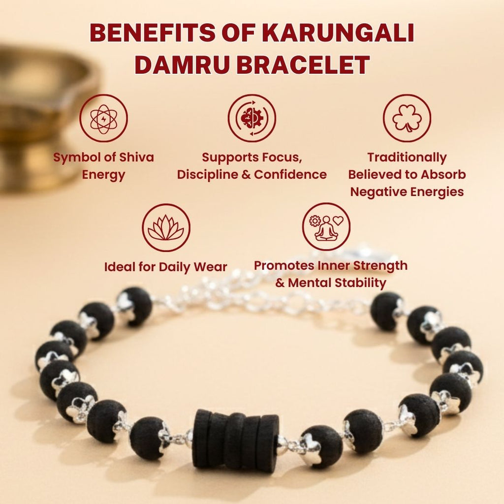 Karungali Silver Capped Damru Bracelet
