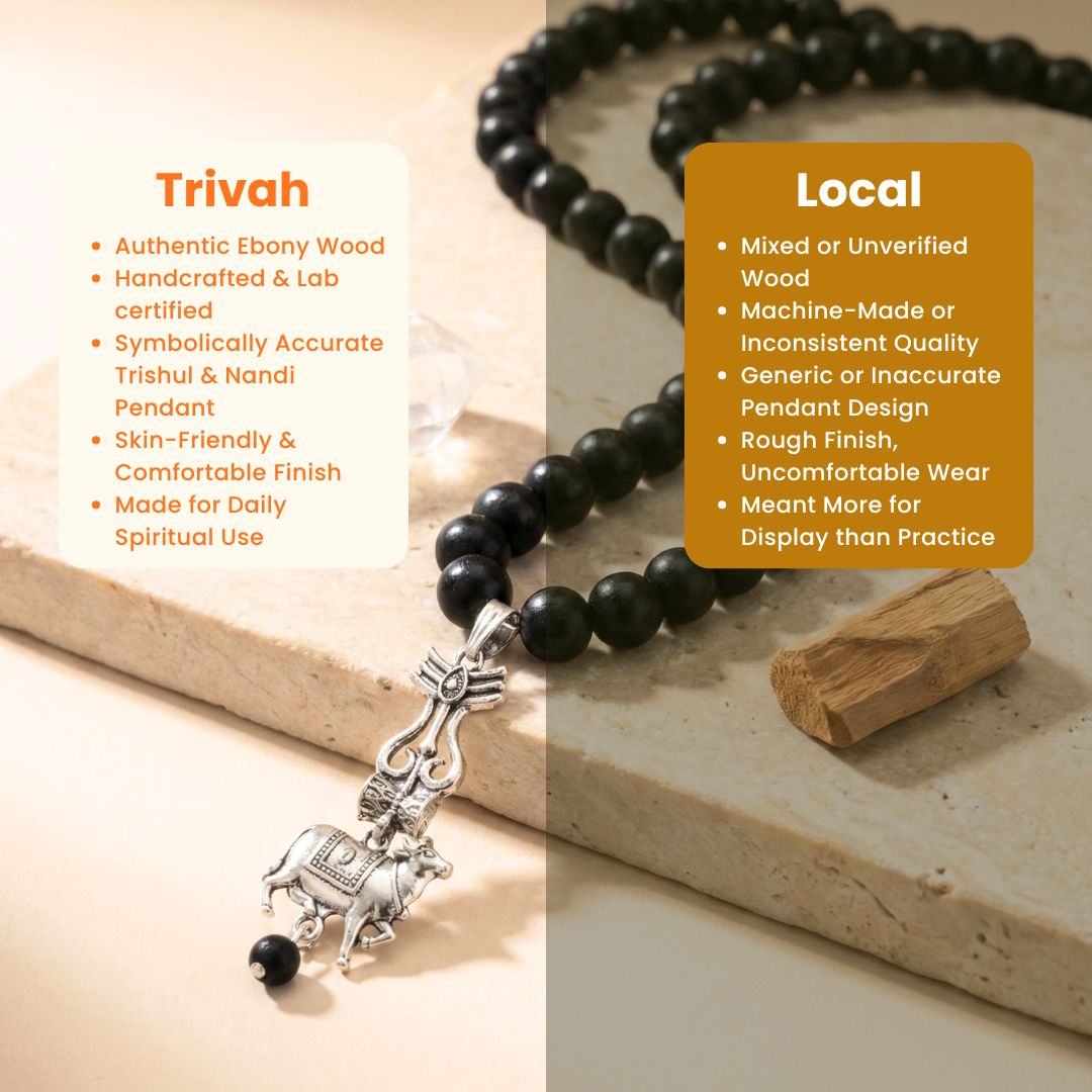108 beads Karungali Mala with Shiv Trishul & Nandi Pendant
