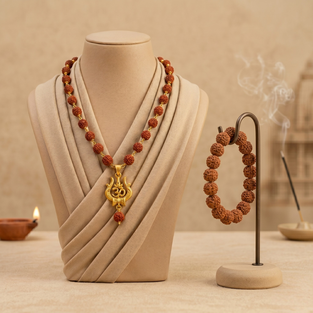 Om Trishul Mala + 7 Mukhi Rudraksha Bracelet