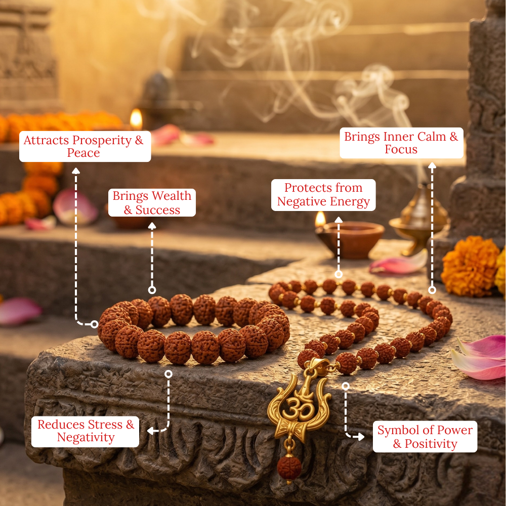 Om Trishul Mala + 7 Mukhi Rudraksha Bracelet