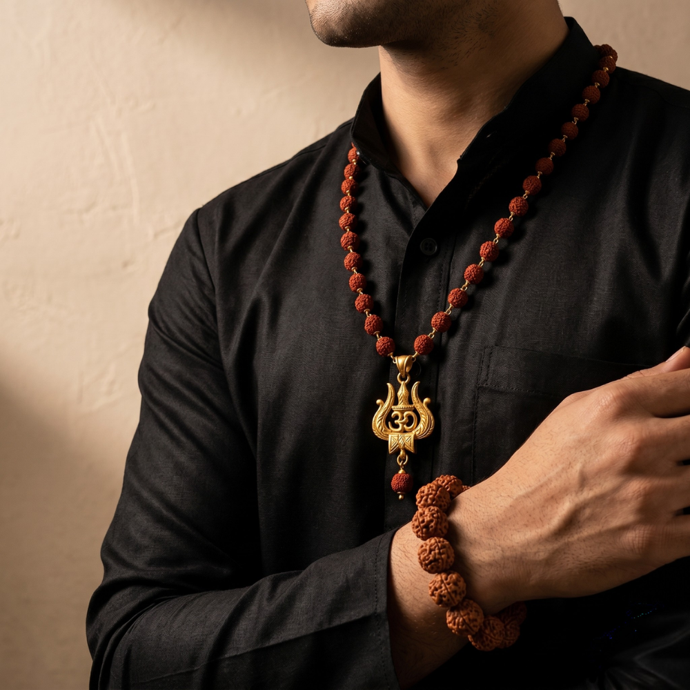 Om Trishul Mala + 7 Mukhi Rudraksha Bracelet